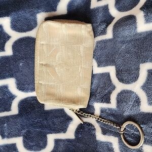 Chanel Cream Tan Small Card Coin Keychain Pouch Case Bag